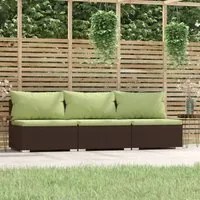 Divano a 3 Posti con Cuscini in Polyrattan Marrone 317561