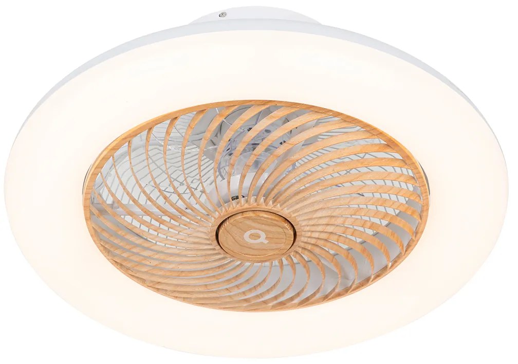 Ventilatore da soffitto bianco con stampa legno 55 cm con LED dimmerabile con telecomando - Clima