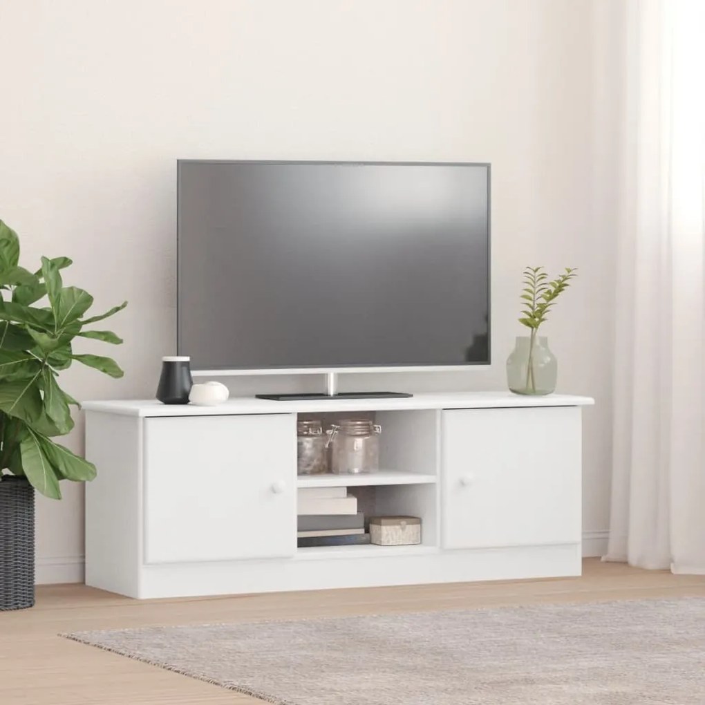 Mobile Tv Alta Bianco 112x35x41 Cm İn Legno Massello Di Pino /
