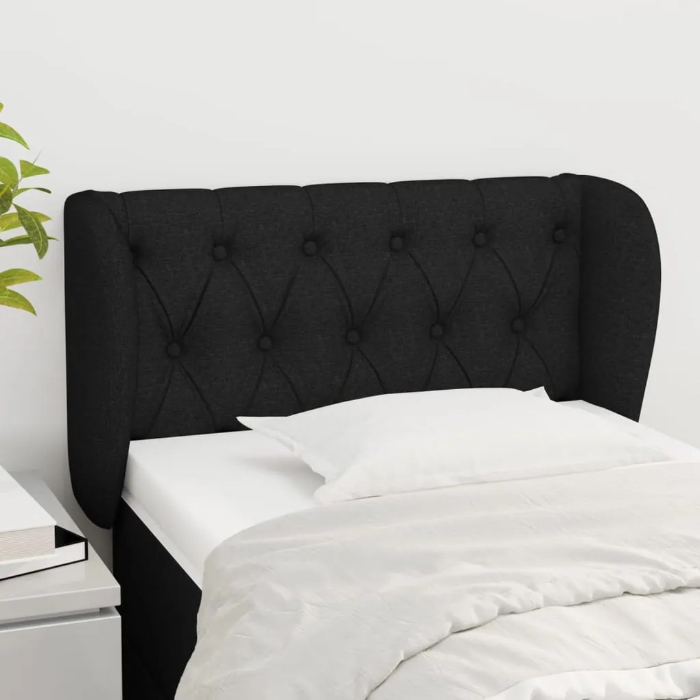 Testiera Ad Orecchio Nera 83 X 23 X 78/88 Cm İn Tessuto /