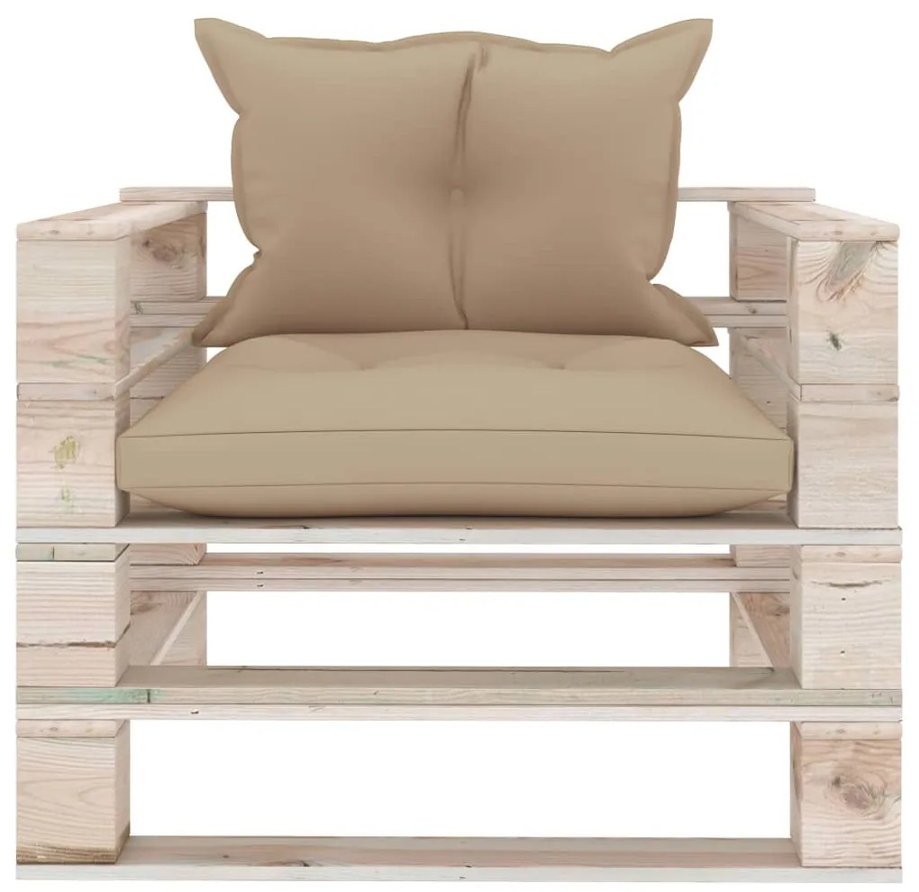 Poltrona da giardino pallet con cuscini beige in legno di pino