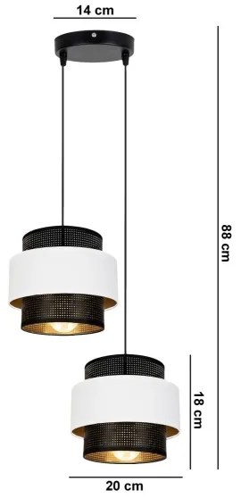 Lampadario a sospensione con filo NESS 2xE27/60W/230V diametro 30 cm nero/bianco