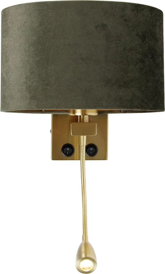 Lampada da parete in ottone con paralume in velluto ovale verde 25 cm - Brescia Combi