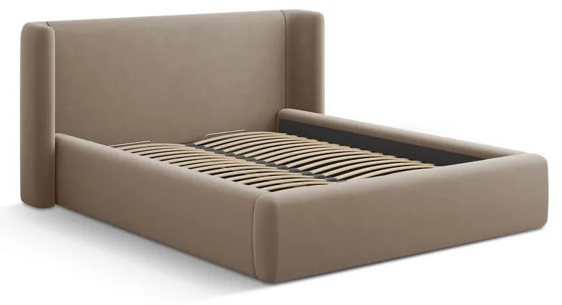 Letto matrimoniale imbottito marrone chiaro con contenitore con rete inclusa 200x200 cm Jason – Windsor &amp; Co Sofas