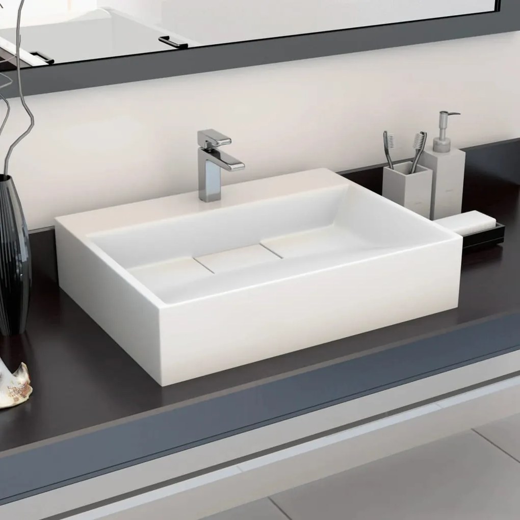 Lavandino 50x38x13 Cm Blocco İn Marmo/minerale Bianco /