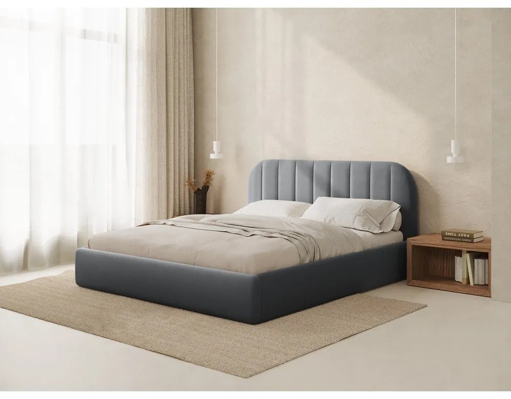 Letto matrimoniale imbottito grigio con contenitore con rete inclusa 180x200 cm Juno – Windsor &amp; Co Sofas