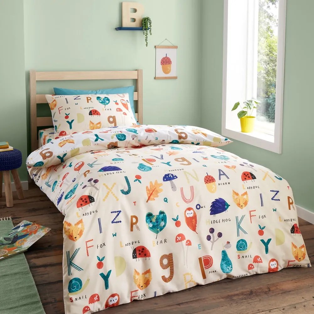 Biancheria da letto per bambini per letto singolo 140x200 cm Woodland Alphabet - RHS