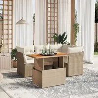 Set Divano da Giardino 5 pz con Cuscini Beige in Polyrattan 3270813