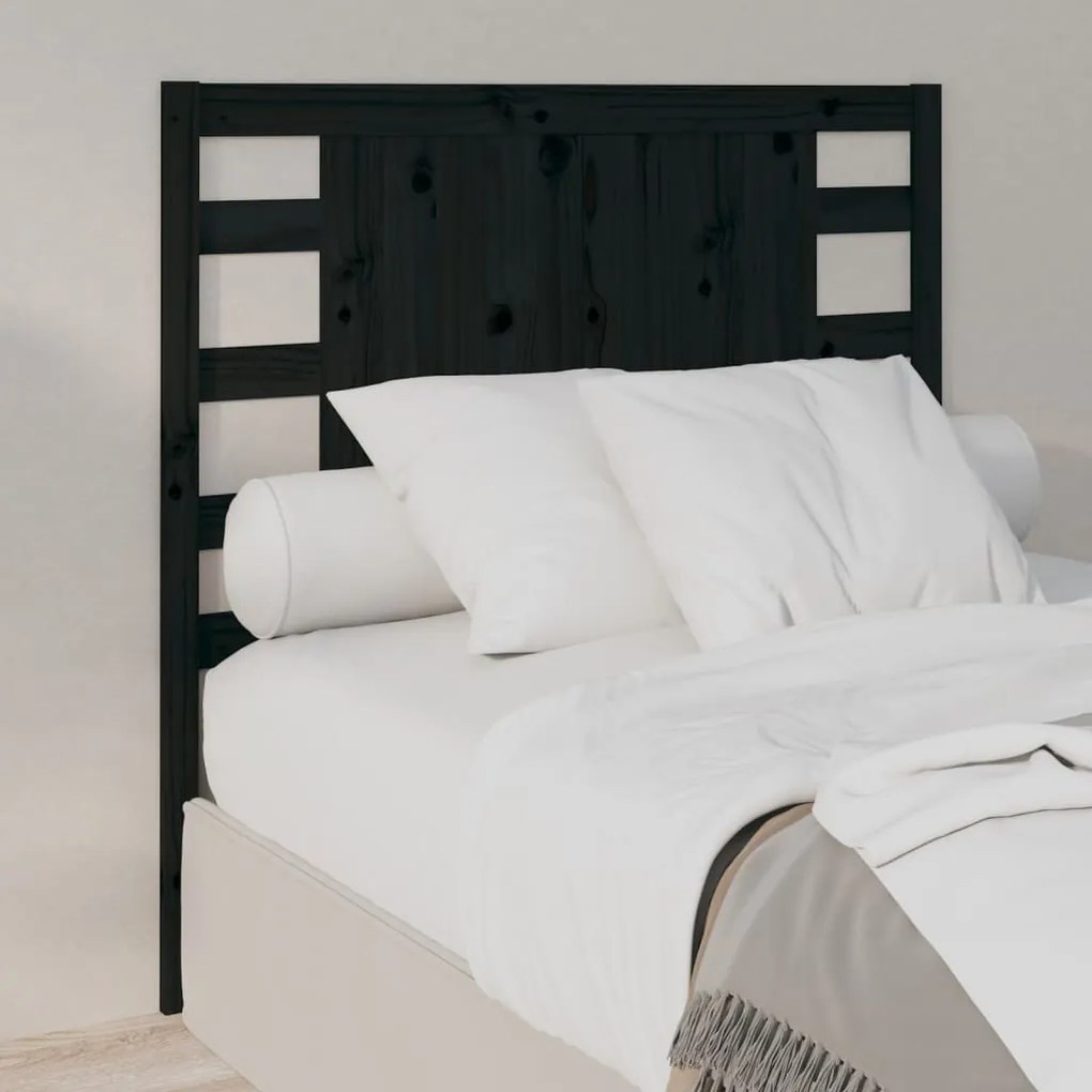 Testiera Per Letto Nera 106x4x100 Cm İn Legno Massello Di Pino /