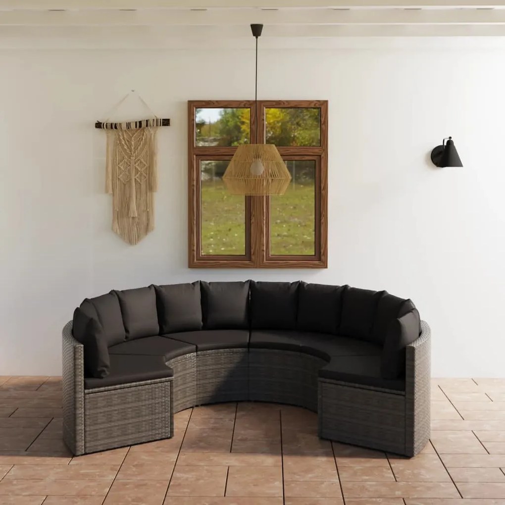 Set Divani da Giardino 6 pz con Cuscini in Polyrattan Grigio