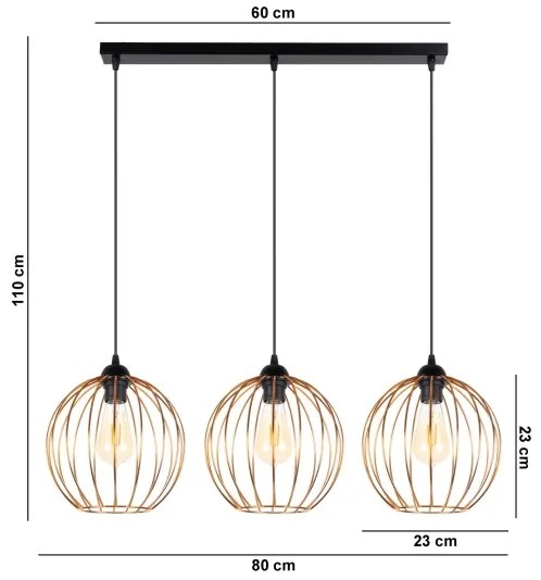 Lampadario a sospensione con filo MATT 3xE27/60W/230V nero/rame