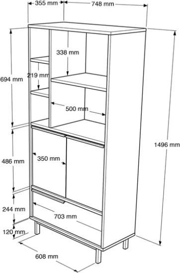 Mobile Multiuso Da Bagno Con Ante Frontali E Vani A Giorno 75x36x160 Rafia Ocean