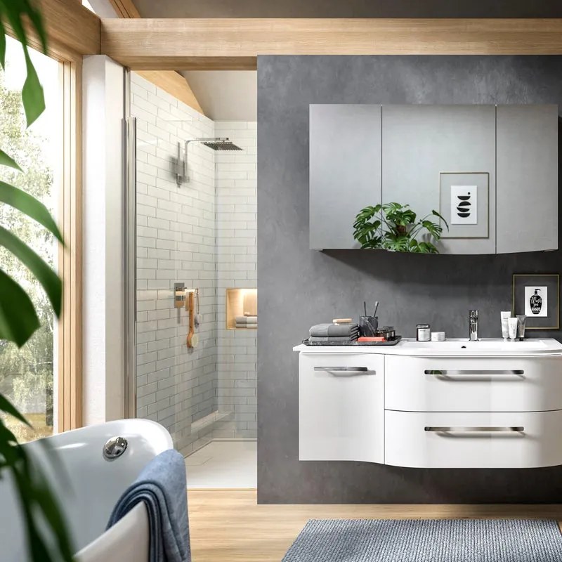 Mobile da bagno sospeso sotto lavabo Contea L 117 x H 55 x P 45 cm bianco laminato opaco, 2 cassetti 1 anta