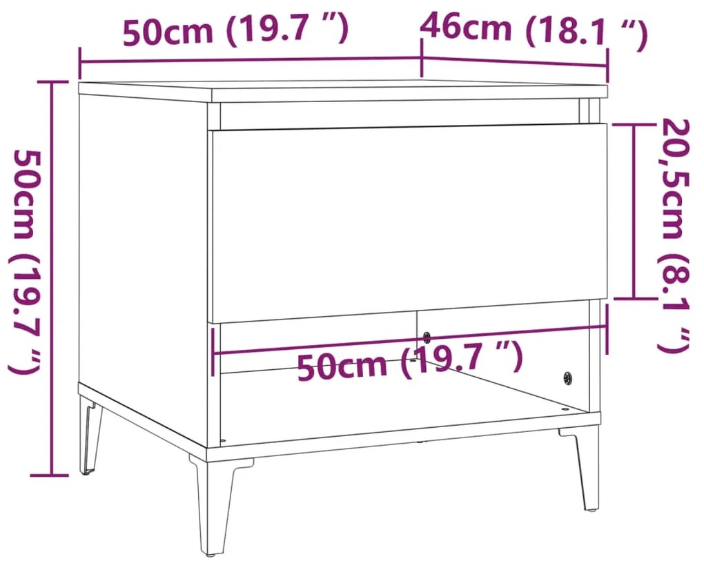 Tavolino Bianco Lucido 50x46x50 cm in Legno Multistrato