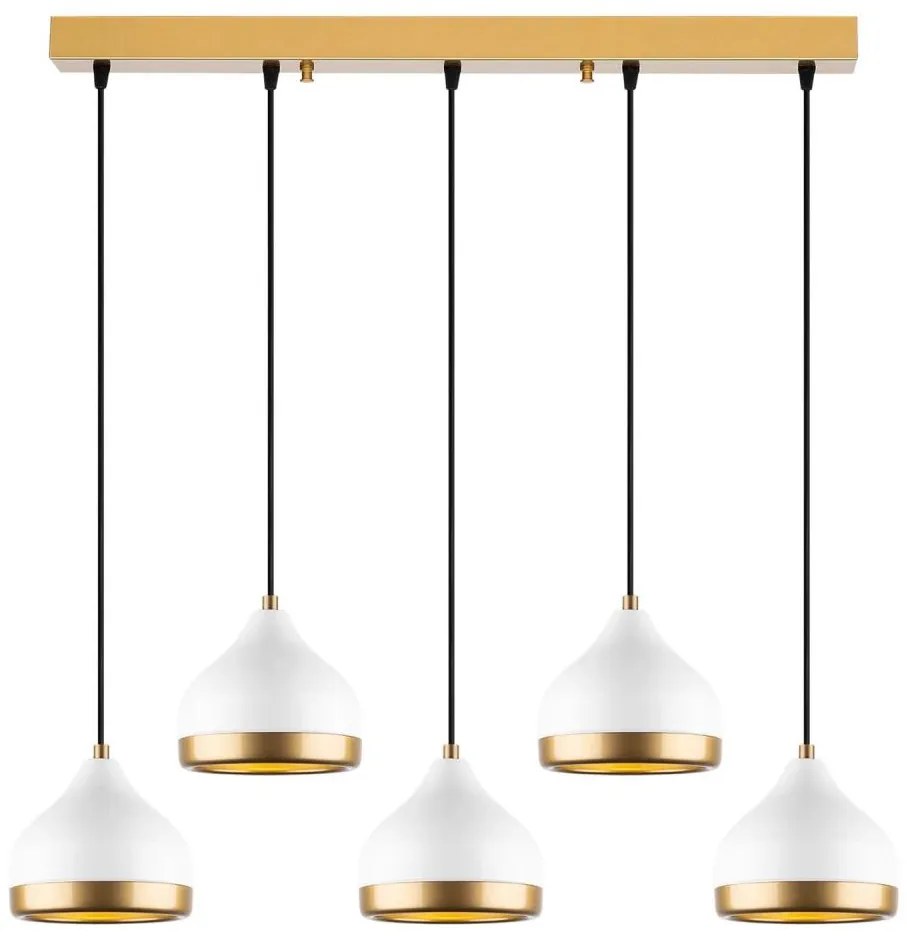Lampadario a sospensione su cavo YILDO 5xE27/40W/230V bianco/oro