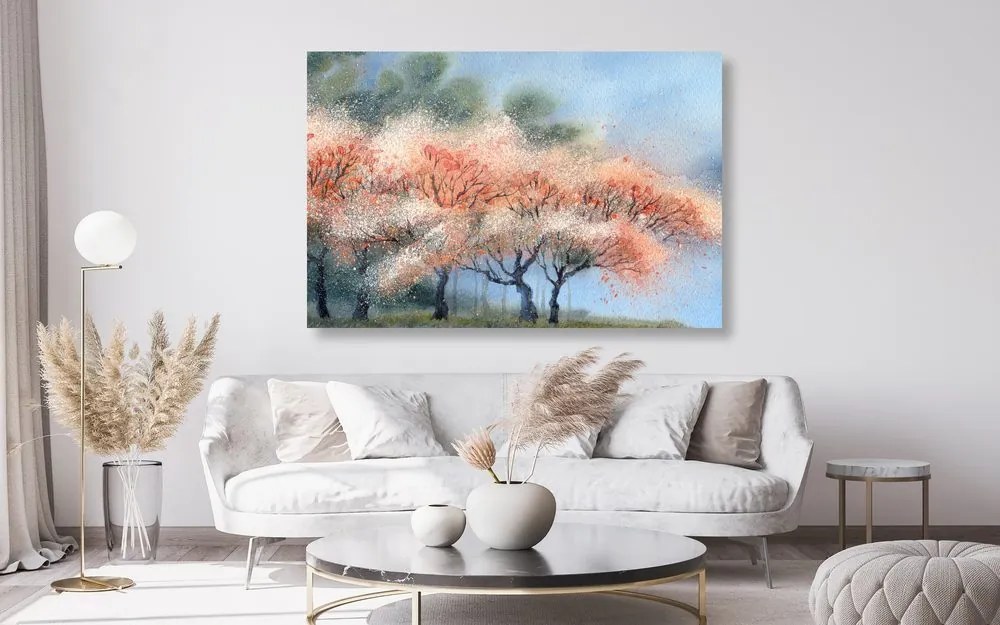 Stampa su tela – Alberi in fiore in acquerello