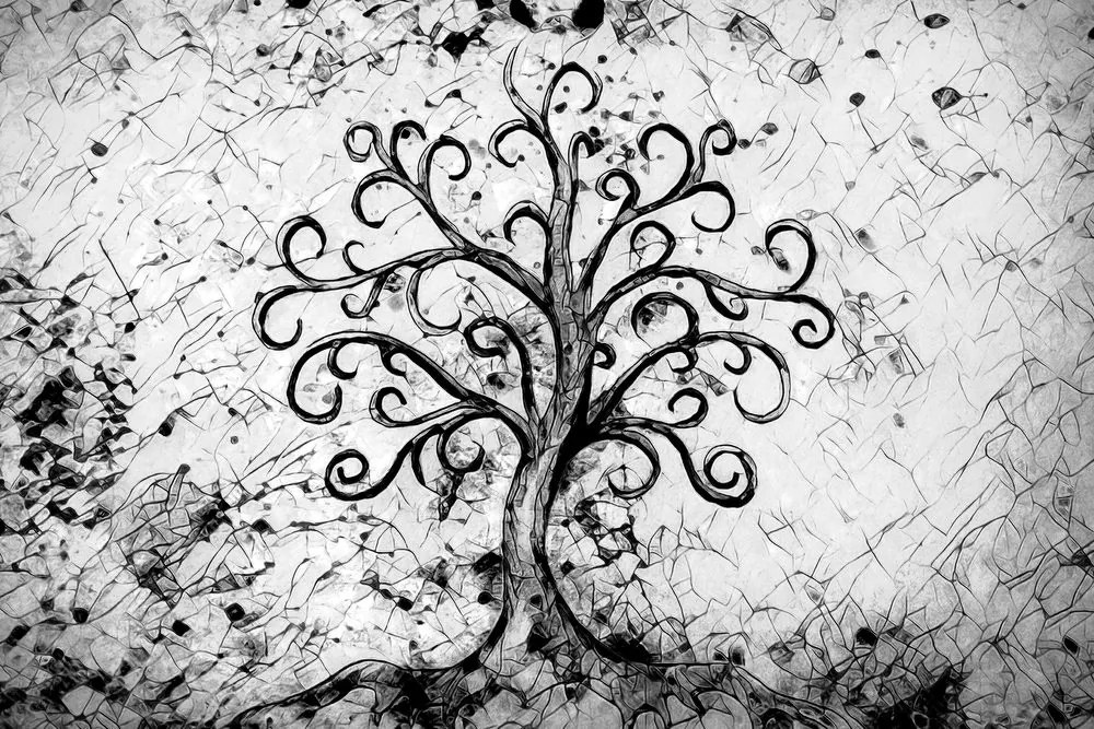 Stampa su tela – Simbolo dell'albero della vita in bianco e nero