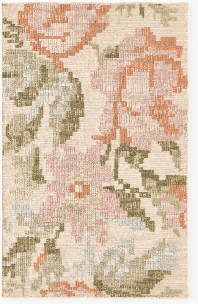 Tappeto in lana con motivo floreale ricamato Rosha