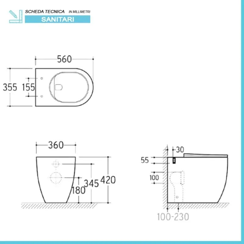 Sanitari filo parete traslati wc con sedile soft-close e bidet in ceramica bianca – Osaka
