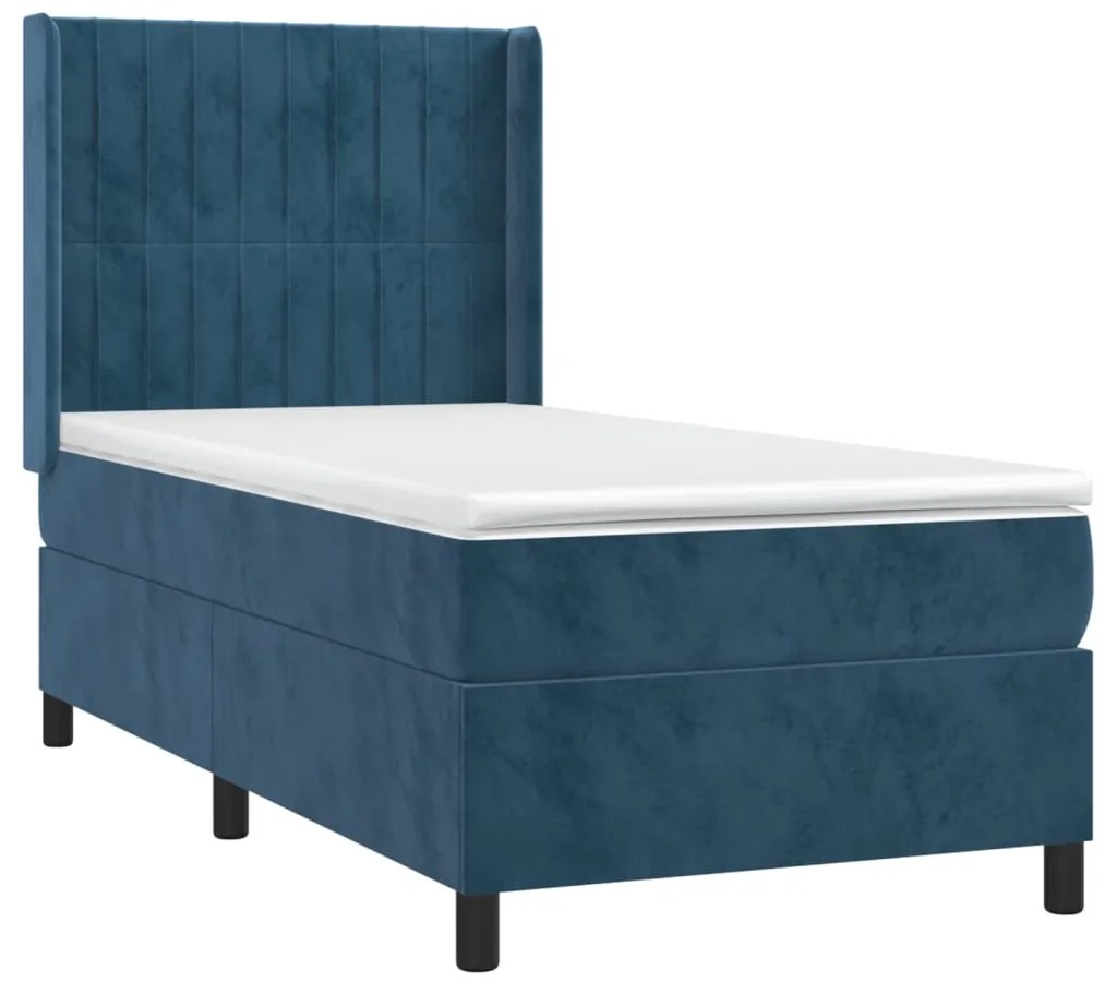 Giroletto a molle con materasso blu scuro 100x200 cm in velluto