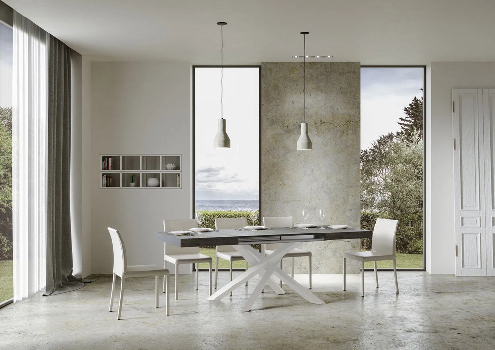 Tavolo Estensibile Volantis con Struttura Bianca P.90, 90x200/460 / Cemento