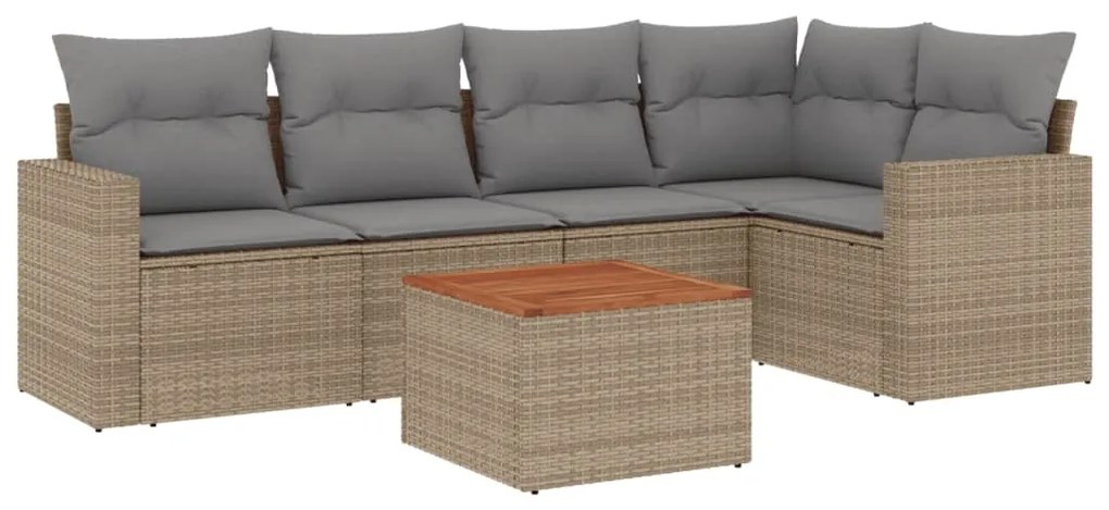 Set divano da giardino 6 pz con cuscini beige in polyrattan