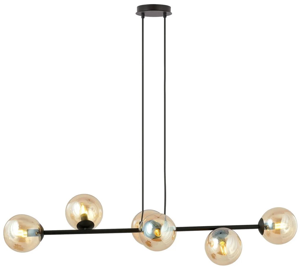 Lampadario a Sospensione in Acciaio e Vetro ROSSI 6 Nero 6xE14