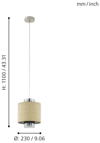 Eglo 43393 - Lampadario a sospensione con filo MEDIOUNA 1xE27/40W/230V