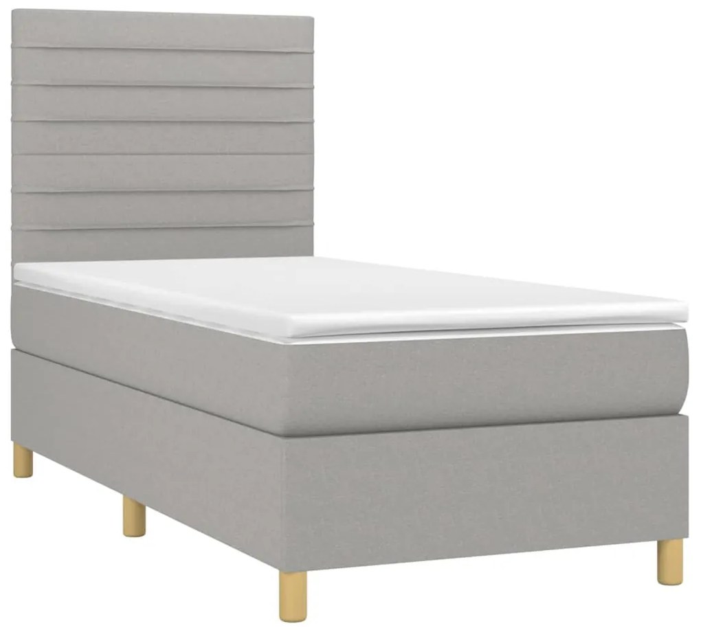 Letto a molle materasso e led grigio chiaro 90x200 cm tessuto