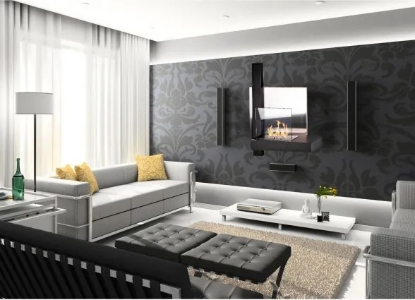 Camino a bioetanolo biocamino da parete VIENNA nero L65 x H75 x P23