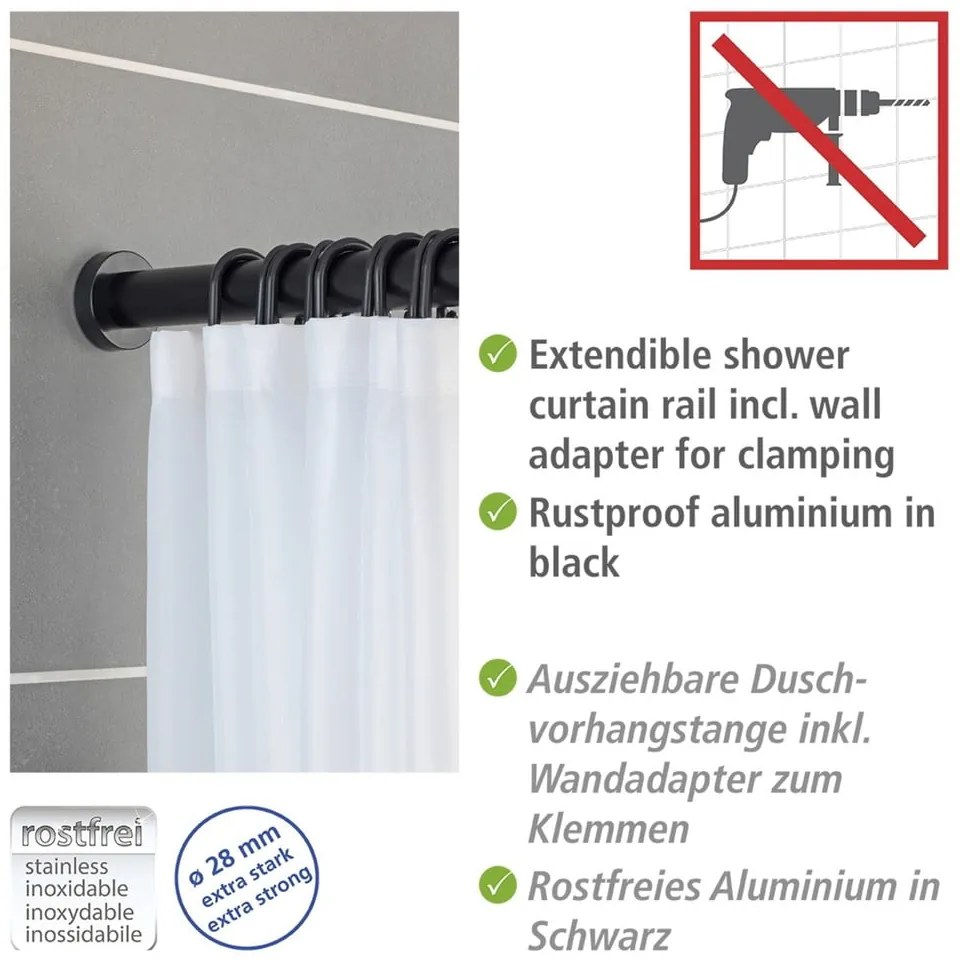 Asta da bagno telescopica nera, lunghezza 70-115 cm Luz - Wenko