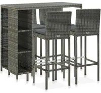 Set da Bar da Giardino 5 pz con Cuscini in Polyrattan Grigio cod mxl 45583