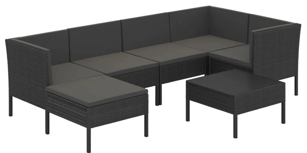 Set divani da giardino 7 pz con cuscini in polyrattan nero