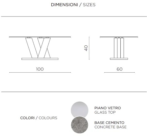 Tavolino da salotto in vetro con base legno cemento - YURI