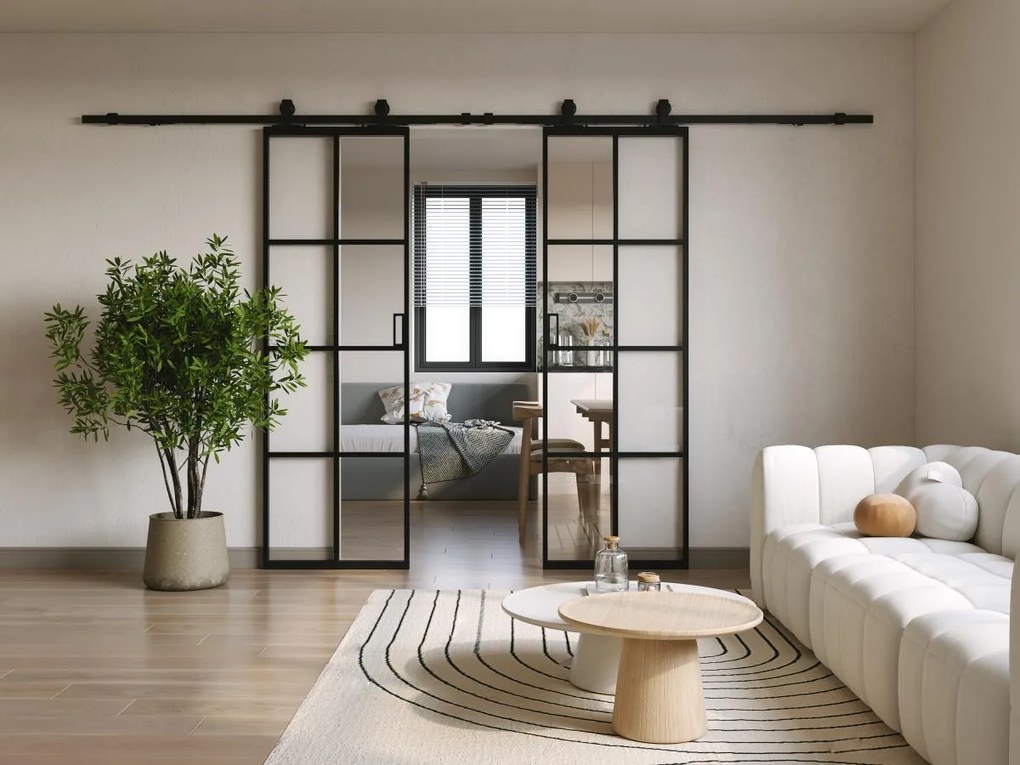 Porte scorrevole doppia esterno muro Alluminio e Vetro temperato 2 x H205 x L73 cm - WILDEN II
