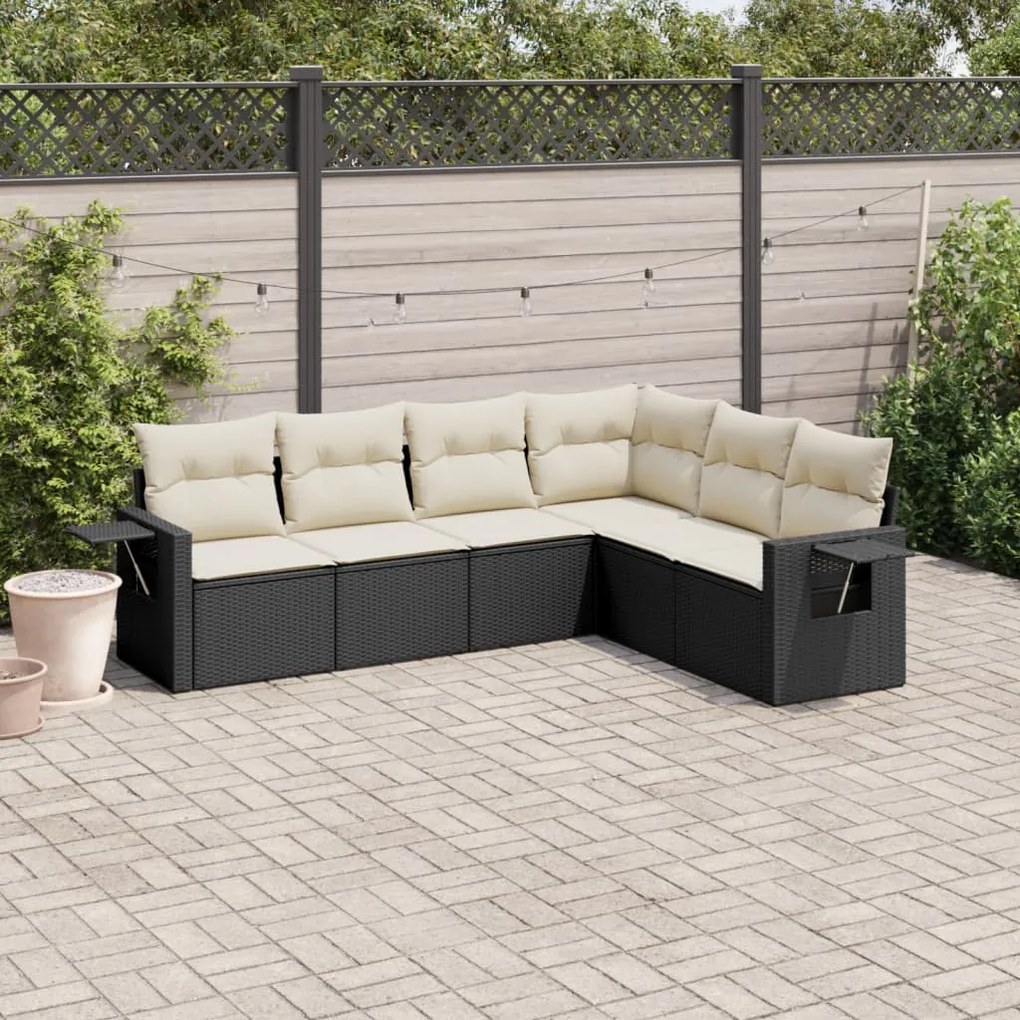 Set divano da giardino 6 pz con cuscini nero in polyrattan