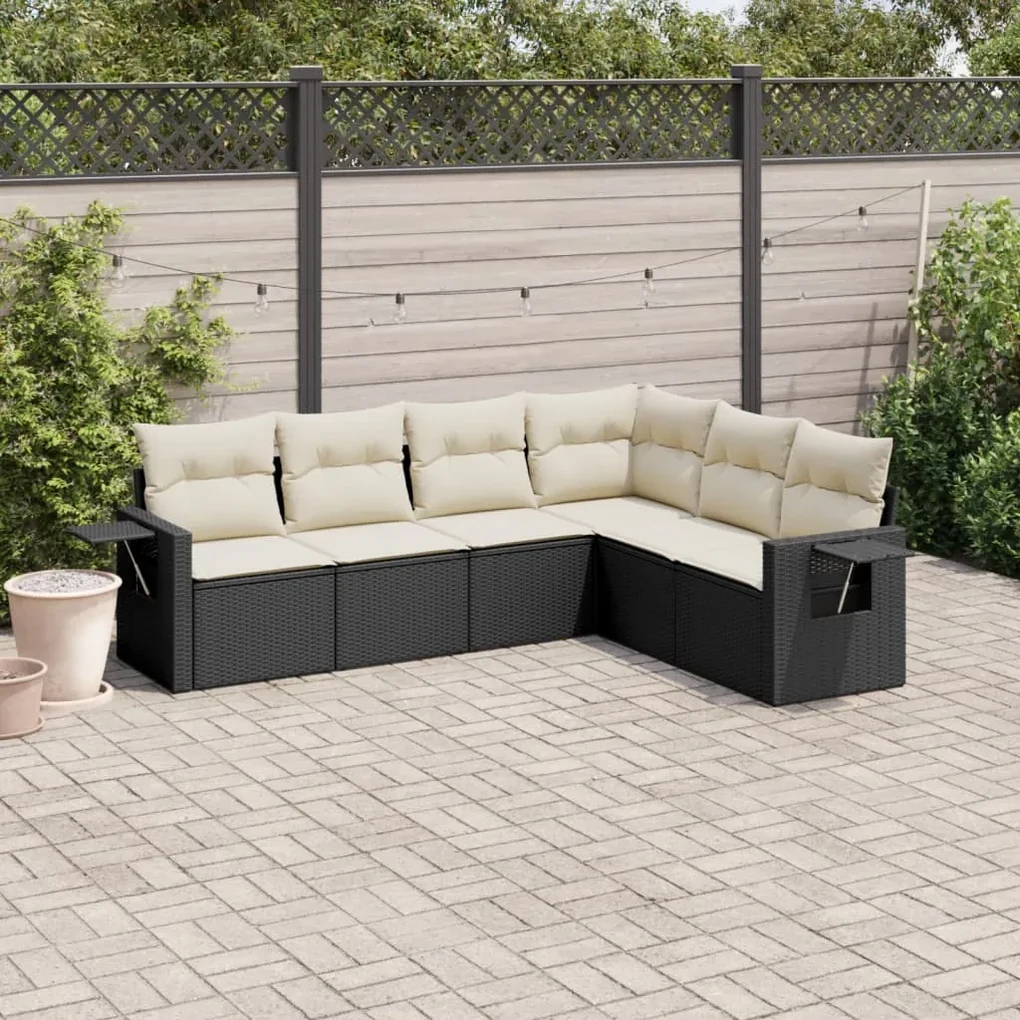 Set divano da giardino 6 pz con cuscini nero in polyrattan