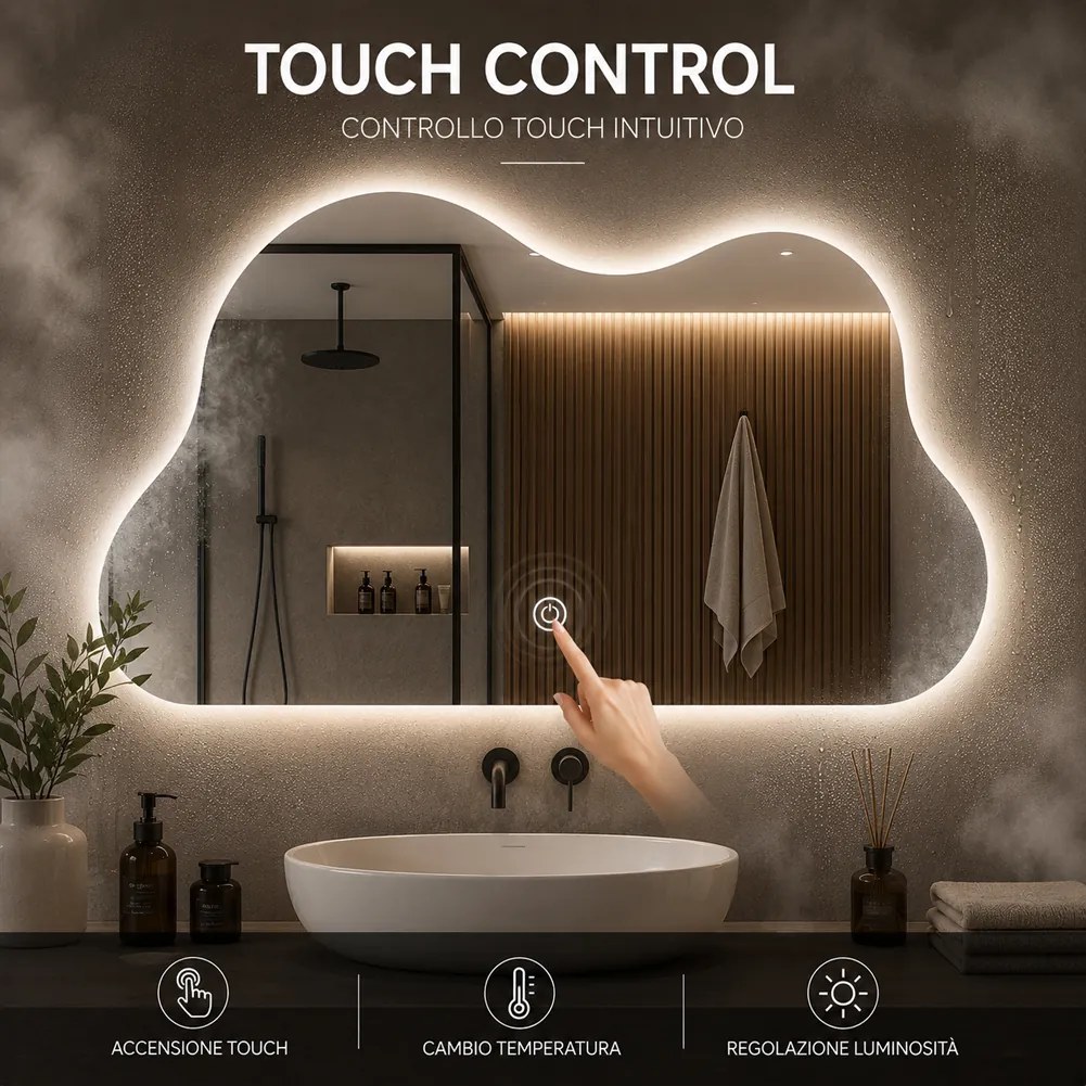 Specchio Nuvola 50x70 cm con LED 3 Colori Dimmerabile con Pulsante Touch...