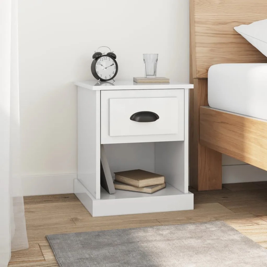 Comodino Bianco Lucido 39x39x47,5 Cm İn Legno Multistrato /