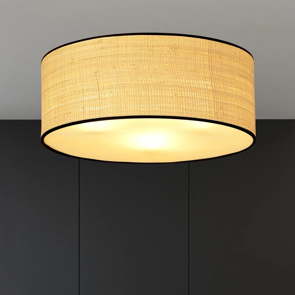 Plafoniera Nordica 3 Luci Drago In Acciaio Nero E Rattan