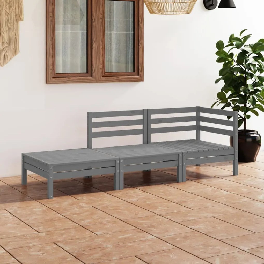 Set divani da giardino 3 pz grigio in legno massello di pino