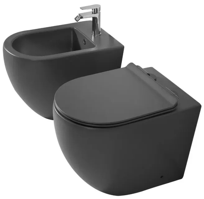 Sanitari Filomuro in ceramica grigia opaca con copriwc e scarico a tornado Tokyo