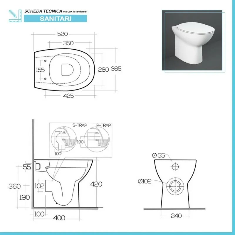 Wc filomuro Rimless serie Morning in ceramica bianco lucido