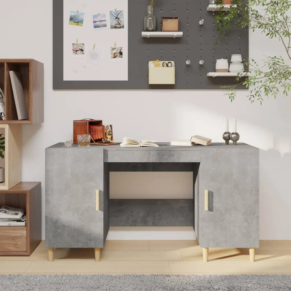 Scrivania Grigio Cemento 140x50x75 Cm İn Legno Multistrato /
