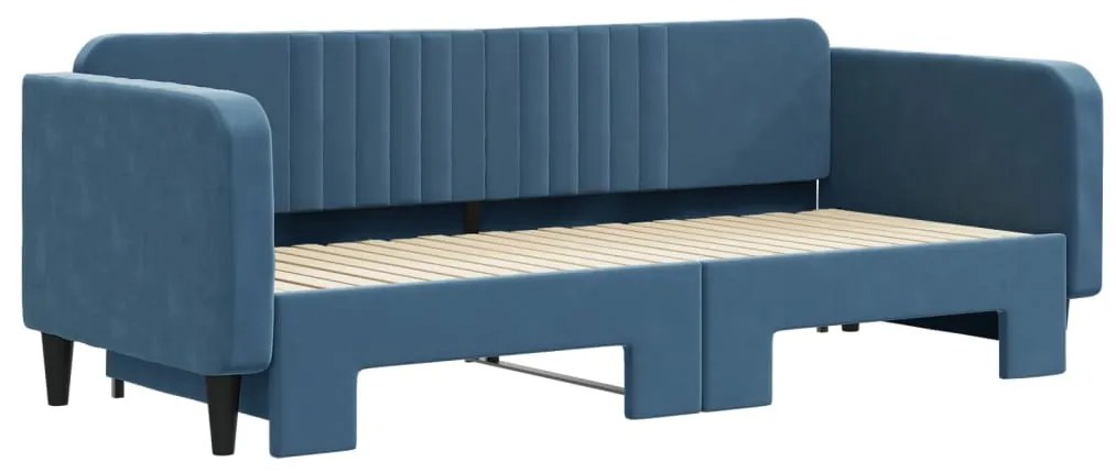 Divano letto con letto estraibile blu 90x200 cm in velluto