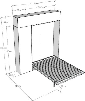 Letto a scomparsa alla francese 140 cm con mobili Noce KENTARO