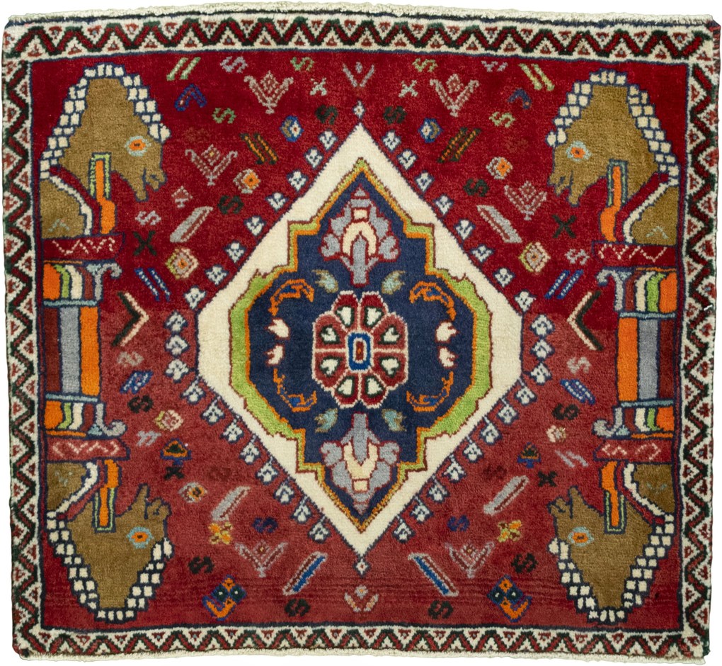 Shiraz Tappeto 70x80 Rosso (Iran) Annodato A Mano