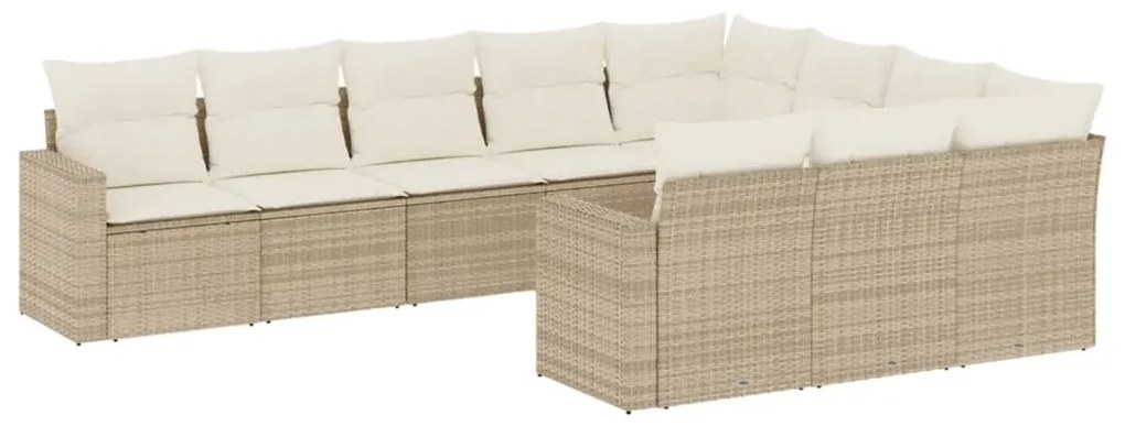 Set divano da giardino 10 pz con cuscini beige in polyrattan