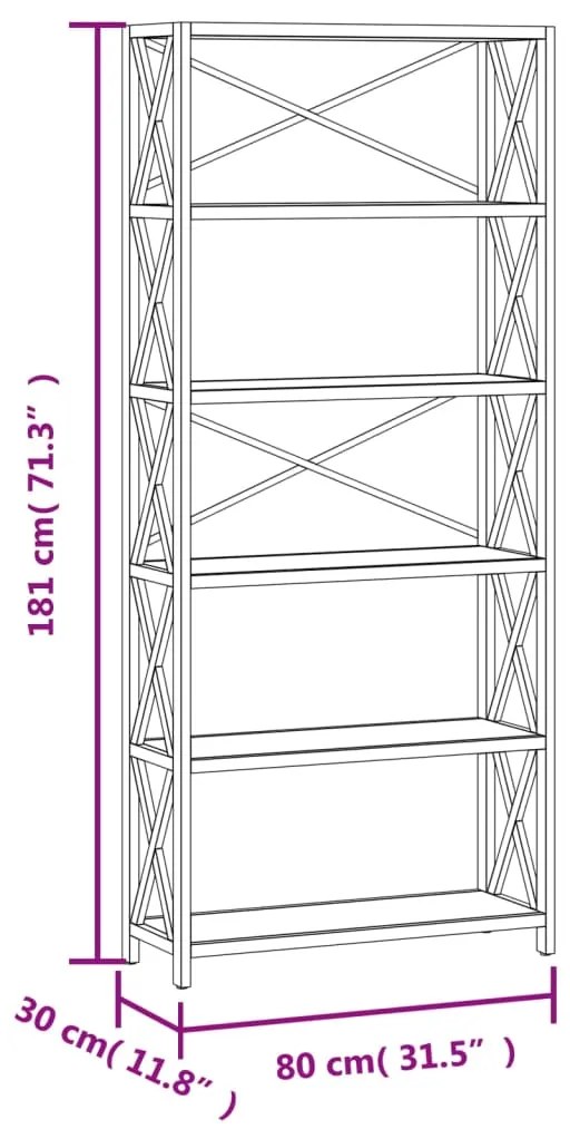 Scaffale a 6 Ripiani 80x30x181 cm in Legno Massello di Rovere