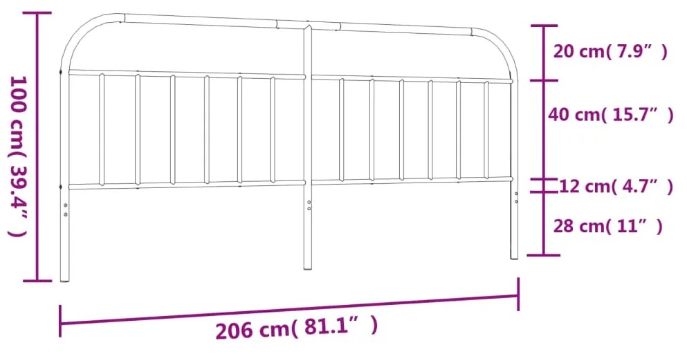 Testiera in Metallo Nero 200 cm